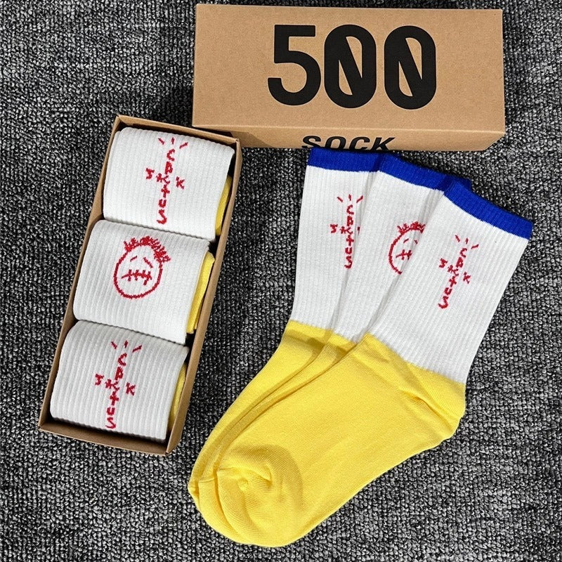 Men's socks - european and american streetwear brand boxed aj athletic socks - m crew socks - graffiti barbed wire trendy socks - travis scott collaboration