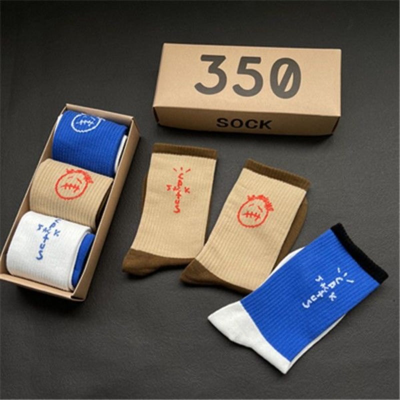 Men's socks - european and american streetwear brand boxed aj athletic socks - m crew socks - graffiti barbed wire trendy socks - travis scott collaboration