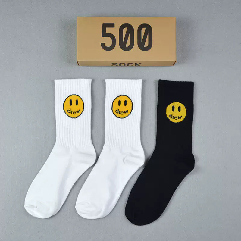 Men socks smiley face medium tube